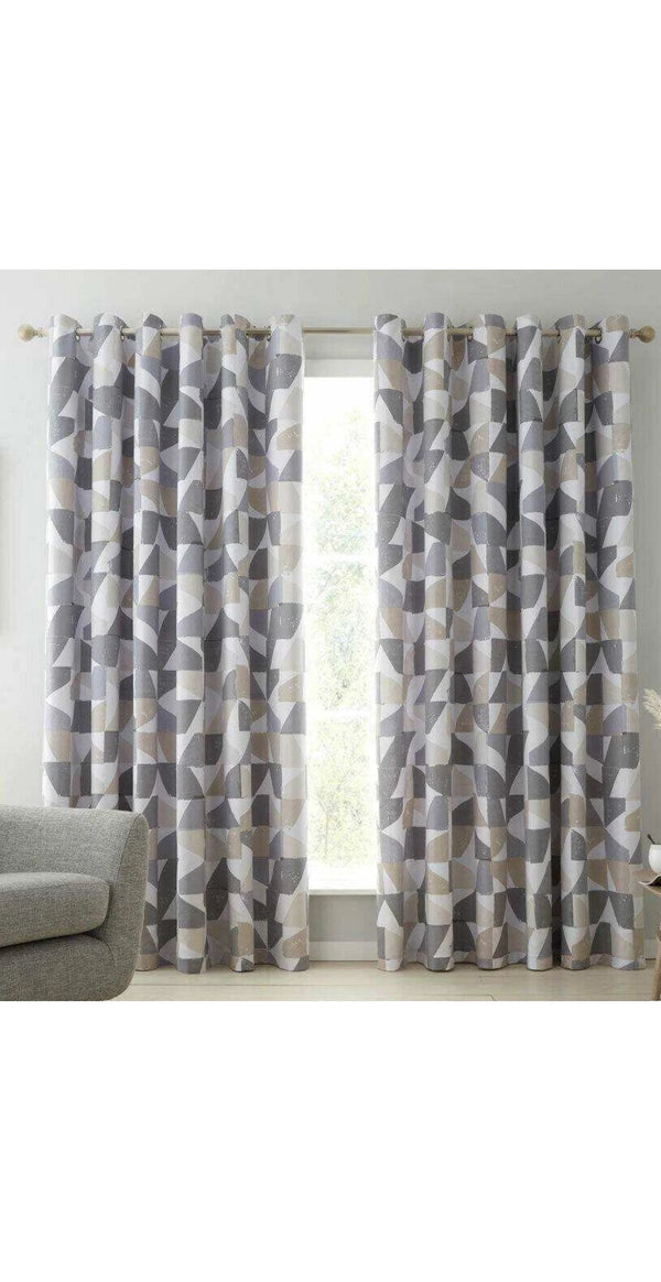 Grey Scandi Lined Eyelet Cotton Curtains