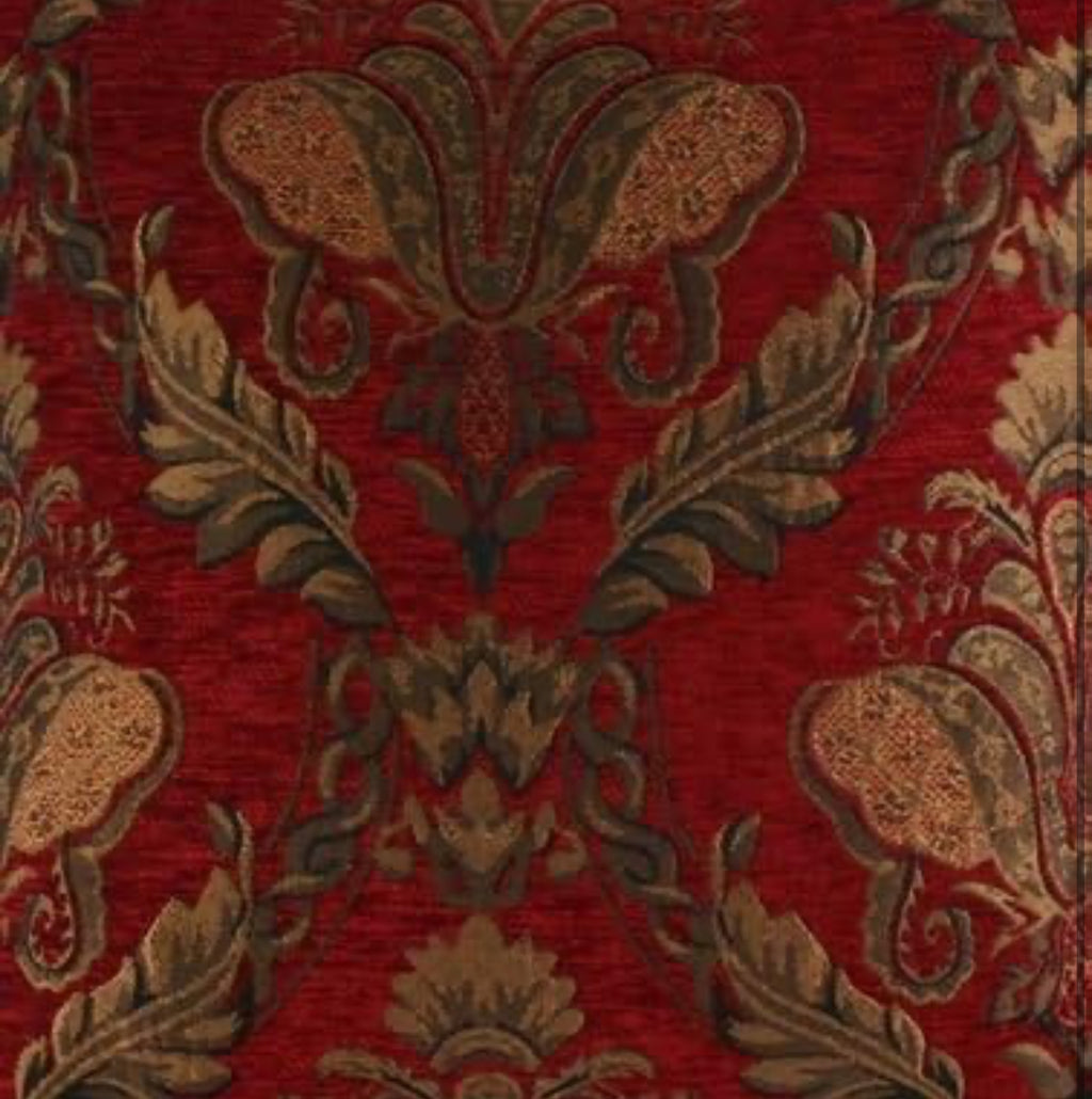 Heavy Weight Opulent Chenille Jacquard Pencil Pleat SINGLE Door Curtain, Period Style - Burgundy 66x90 (168x229cm) Please Note this is a SINGLE door curtain and not a pair