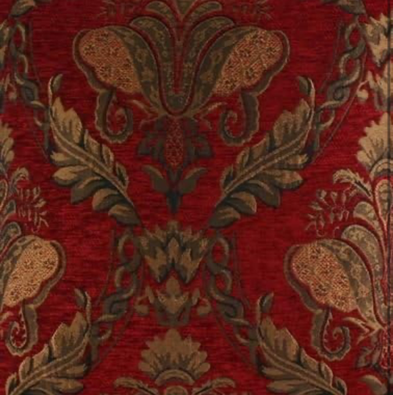 Heavy Weight Opulent Chenille Jacquard Pencil Pleat SINGLE Door Curtain, Period Style - Burgundy 66x90 (168x229cm) Please Note this is a SINGLE door curtain and not a pair