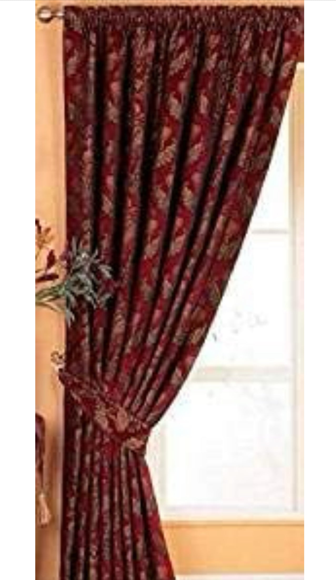 Heavy Weight Opulent Chenille Jacquard Pencil Pleat SINGLE Door Curtain, Period Style - Burgundy 66x90 (168x229cm) Please Note this is a SINGLE door curtain and not a pair