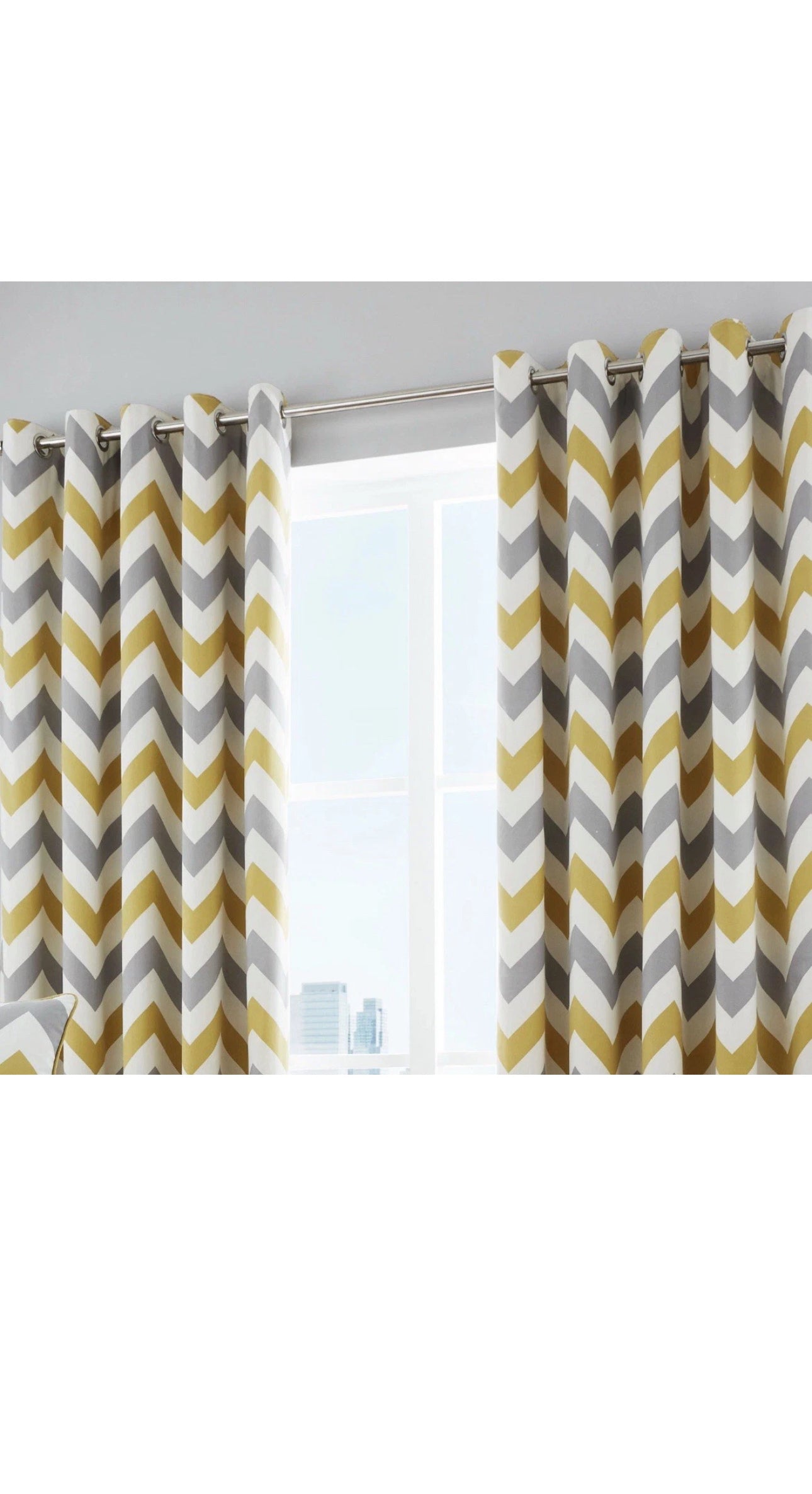 Fusion Chevron 100% Cotton Eyelet Lined Curtains 90”X 90 “-229x229cm.