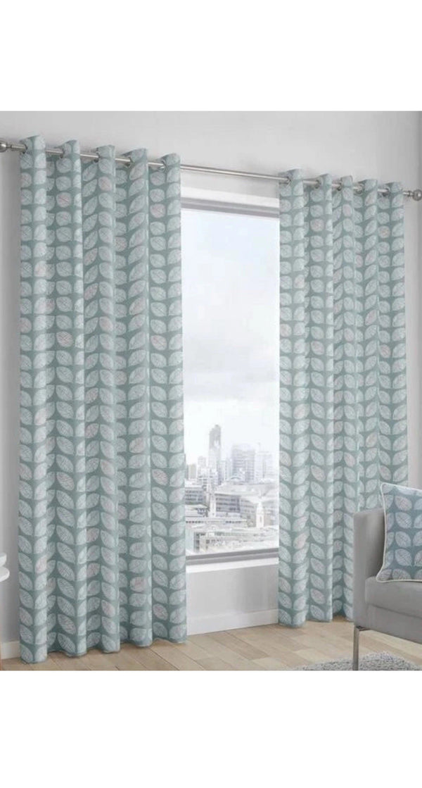 Fusion Delft Duck Egg Cotton Eyelet Curtains