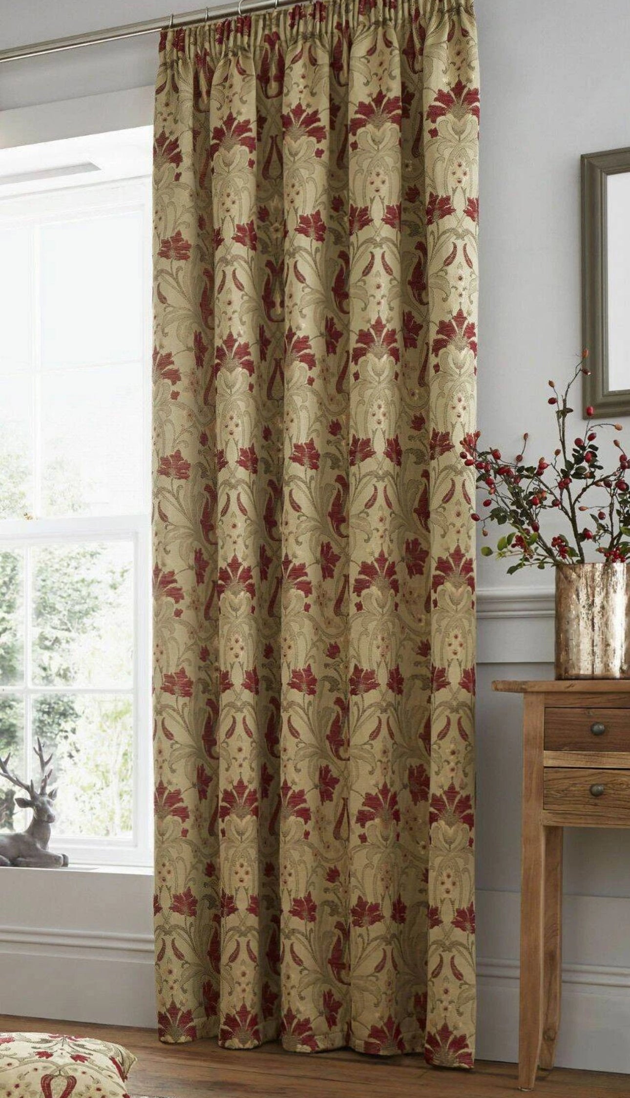 Gold Floral Thermal Pencil Pleat Door Curtain Panel – 66” x 84” (168 x 214cm)