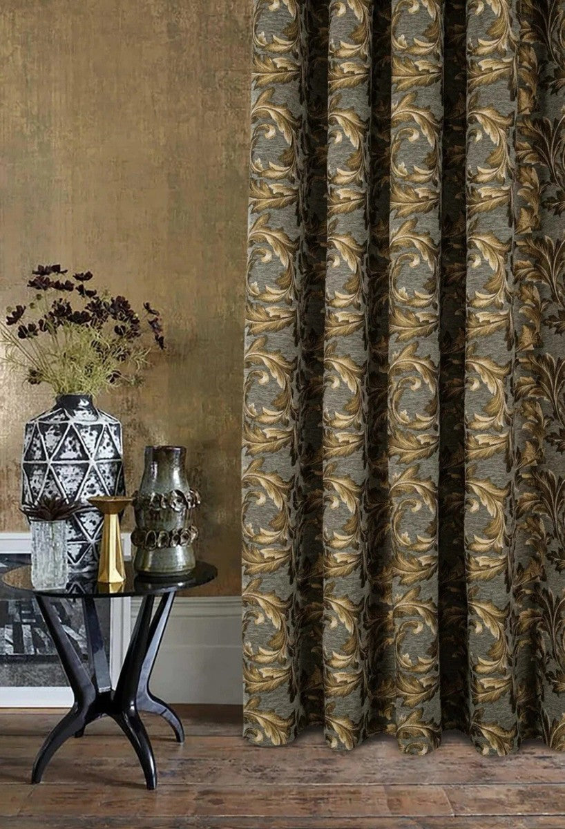 66”x84”-168x214cm  Georgia Chenille Grey Winter Pencil Pleat Curtain Pr.Save £’s